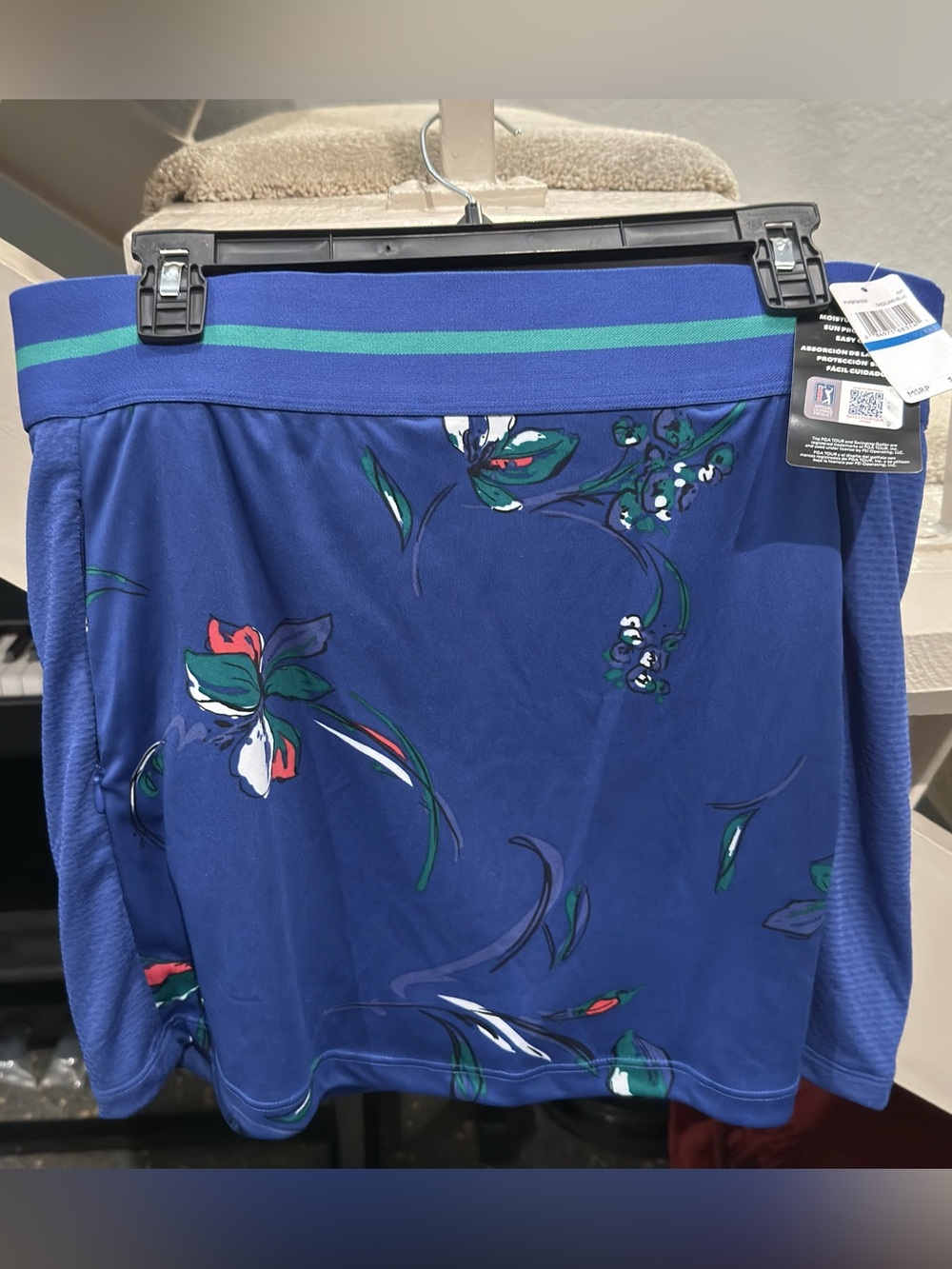 NWT Women's PGA Tour Blue Floral Golf Skort with pockets Size XL